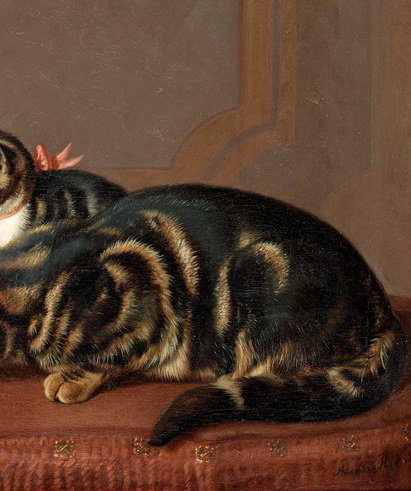 старинная картина часть 2 - кошка, рыба, живопись, котенок, кот, аквариум - оригинал