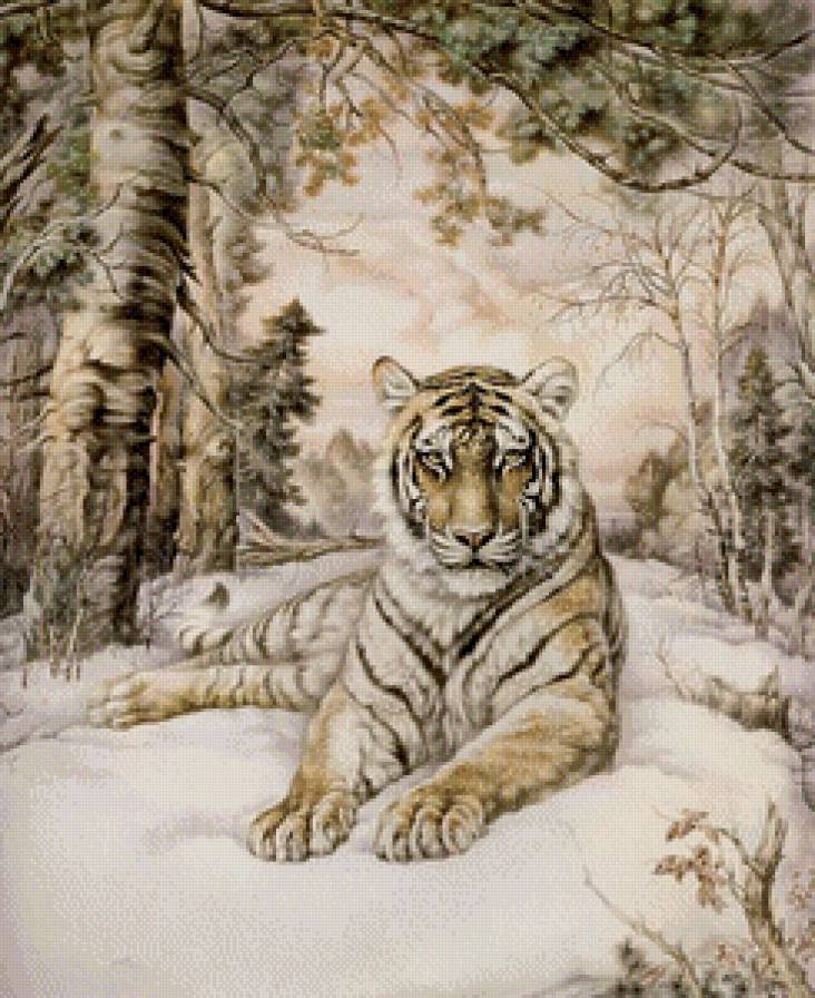 хозяин тайги - живопись, тигр, картина, хищник, восток, природа - предпросмотр