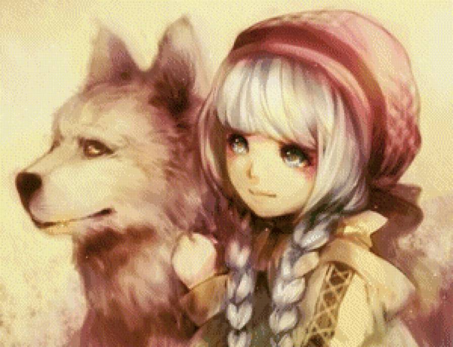 Верные друзья - волк, девочка - предпросмотр