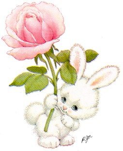 детский рисунок - белый, роза, зайчик, розовая - оригинал