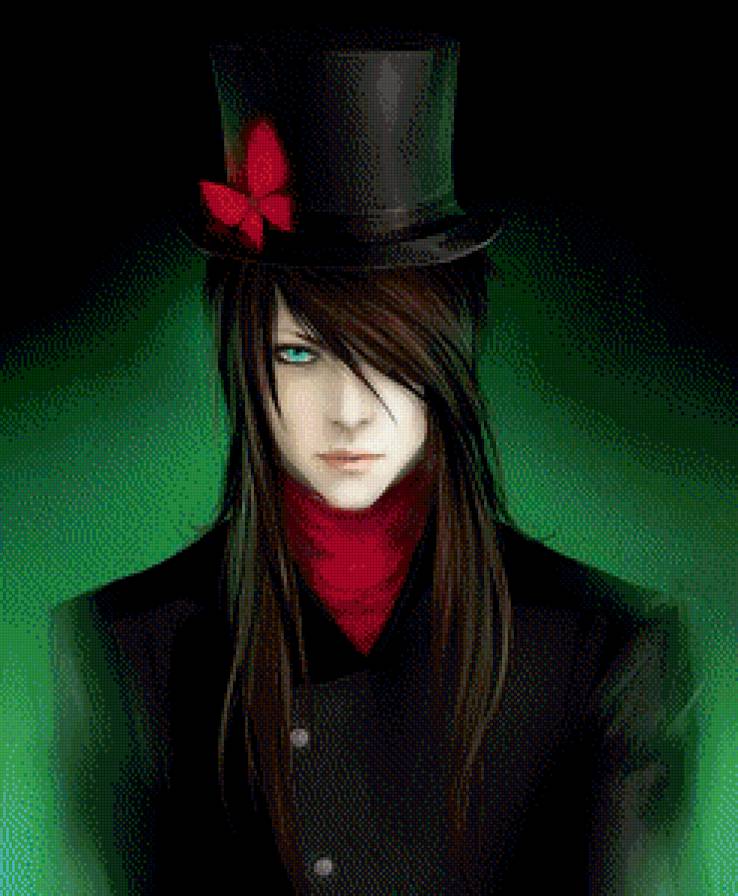 портрет - аниме, шляпа, бабочка, парень, мужчина - предпросмотр