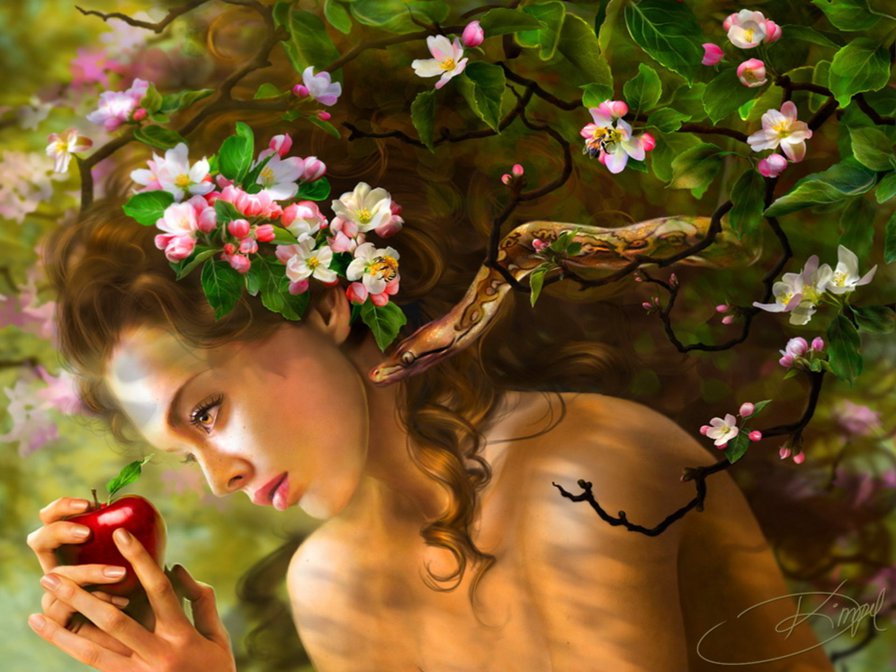 В Эдемском саду - девушка, красавица, ева, фэнтези, рилигия - оригинал