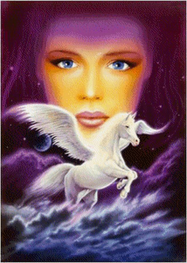 Взгляд - взгляд, пегас, фэнтези, женщина, конь - предпросмотр