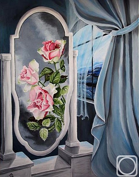 отражение роз - букет, розы, окно, цветы, натюрморт - оригинал