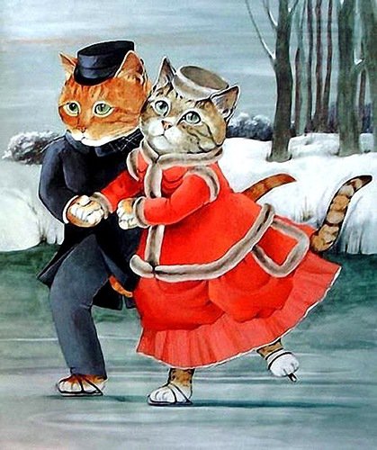 Рождественские коты - озеро, зима, кошки, животные, пейзаж - оригинал