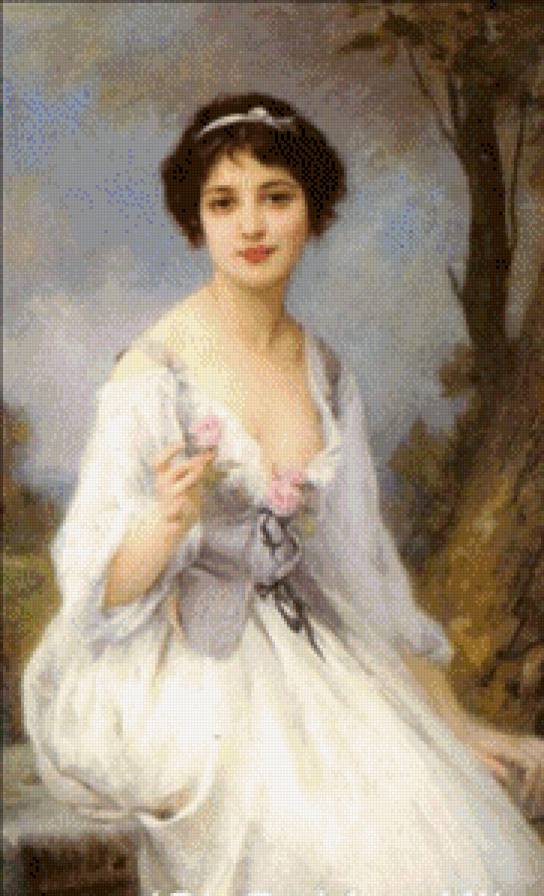 девушка с розой - женщины, девушка, картина, красота женщины, женщина, картины - предпросмотр