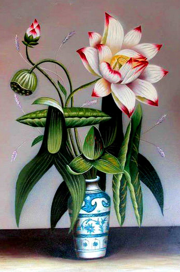лотос в вазе - картина, цветы, живопись, восток - оригинал