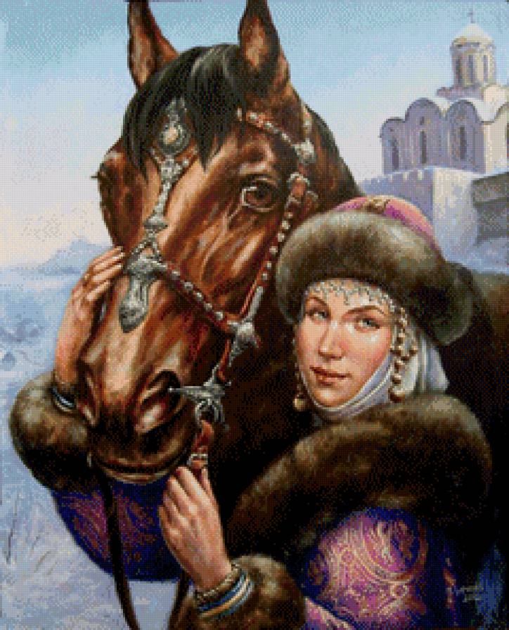№489509 - девушка, лошадь, живопись - предпросмотр