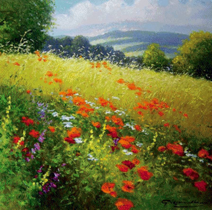 Летний пейзаж - горы, маки, лето, пейзаж - предпросмотр