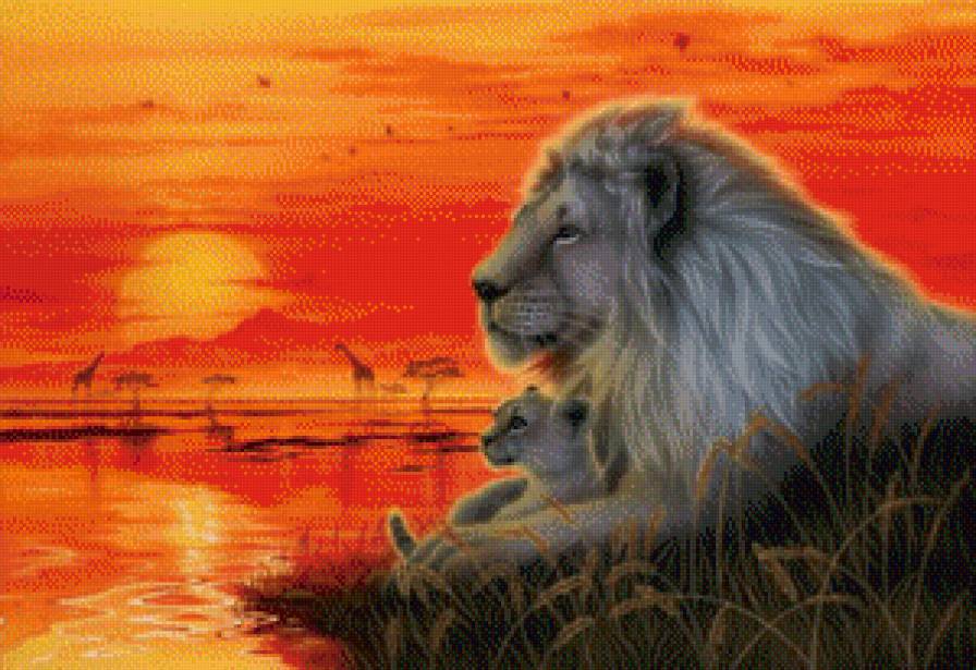 Картины Кентаро Нишино - природа, кошки, саванна, лев - предпросмотр