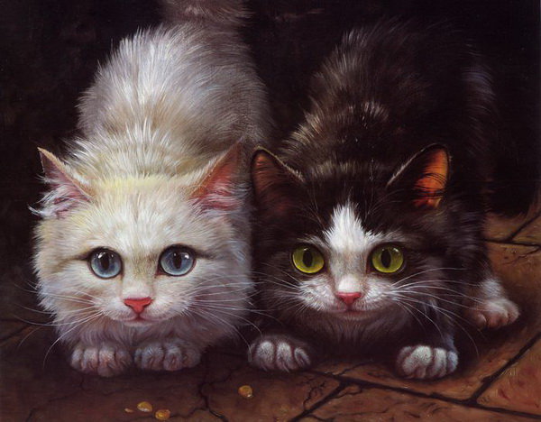 №490240 - живопись, котята, животные, коты, кошки - оригинал