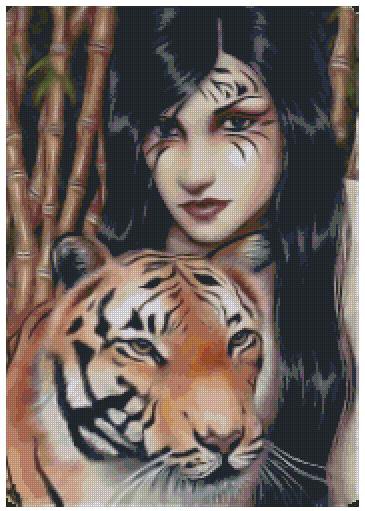 Девушка с тигром - девушка, фэнтези, азия, восток - оригинал