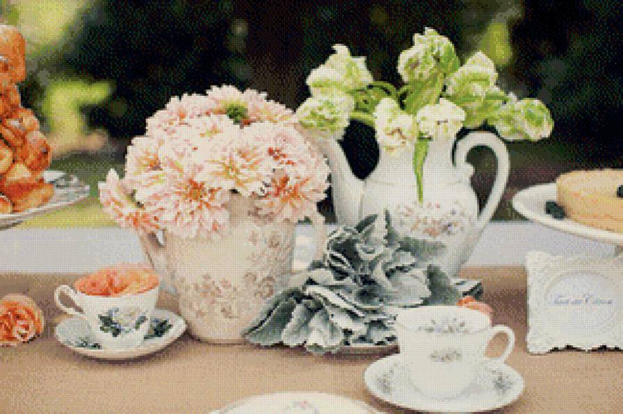 Чайный натюрморт - цветы, чай, природа, красота - предпросмотр