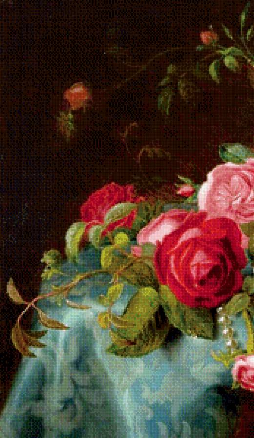 старинная картина  часть 1 - цветы, живопись, ваза, букет, жемчуг, розы, роза - предпросмотр