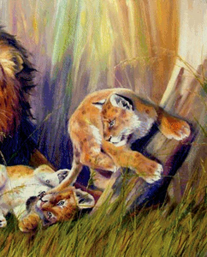 счастливая семья часть 2 - живопись, львенок, лев, природа, хищник - предпросмотр