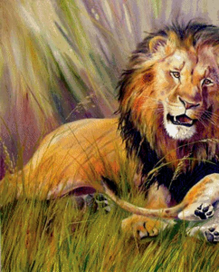 счастливая семья часть 1 - лев, природа, живопись, хищник, львенок - предпросмотр