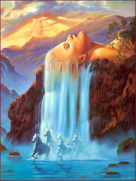 водопад и кони - оригинал