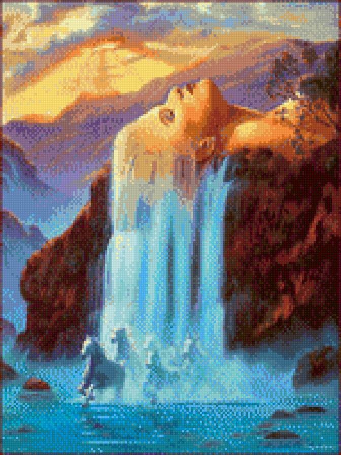 водопад и кони - предпросмотр