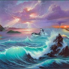 Схема вышивки «Дельфены и море»