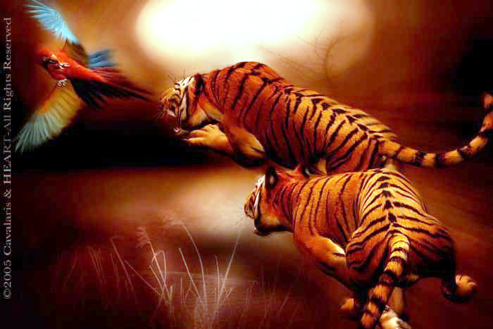 тигры на охоте - охота, тигры - оригинал