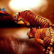 Оригинал схемы вышивки «тигры на охоте» (№492080)
