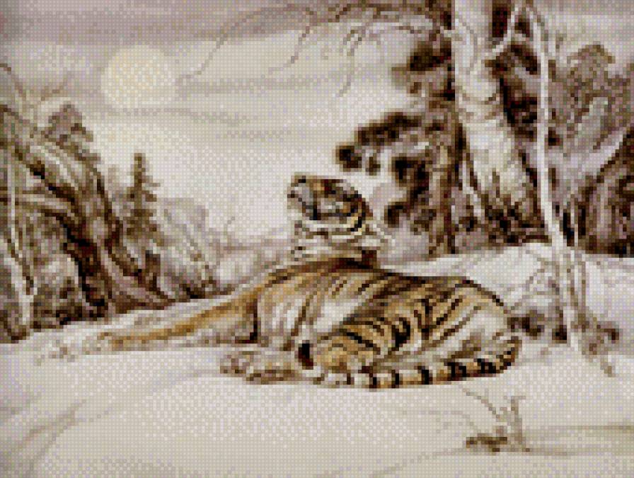 тигр - тигры, китайская живопись - предпросмотр