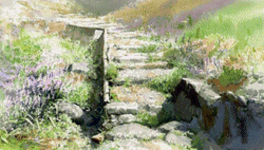 Тропинка в горах - тропинка, цветы, горы - предпросмотр