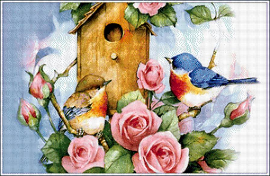 Весна - птицы, розы - предпросмотр