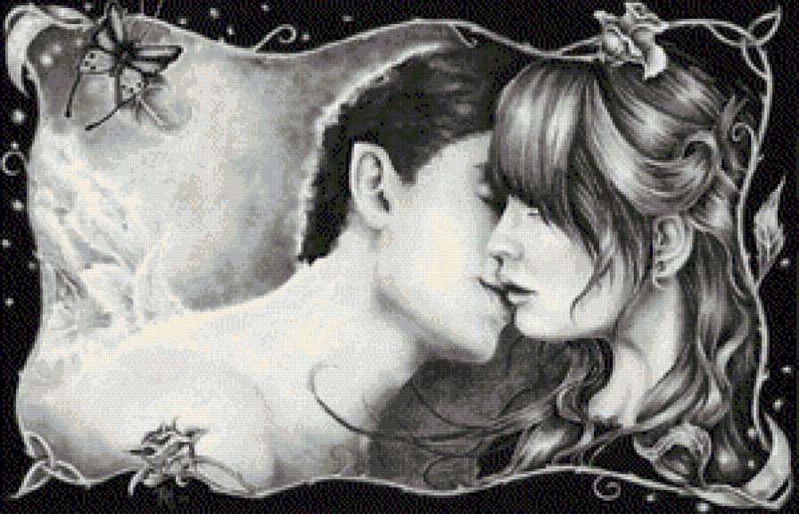 поцелуй - пара, монохром, женщина, мужчина, любовь - предпросмотр