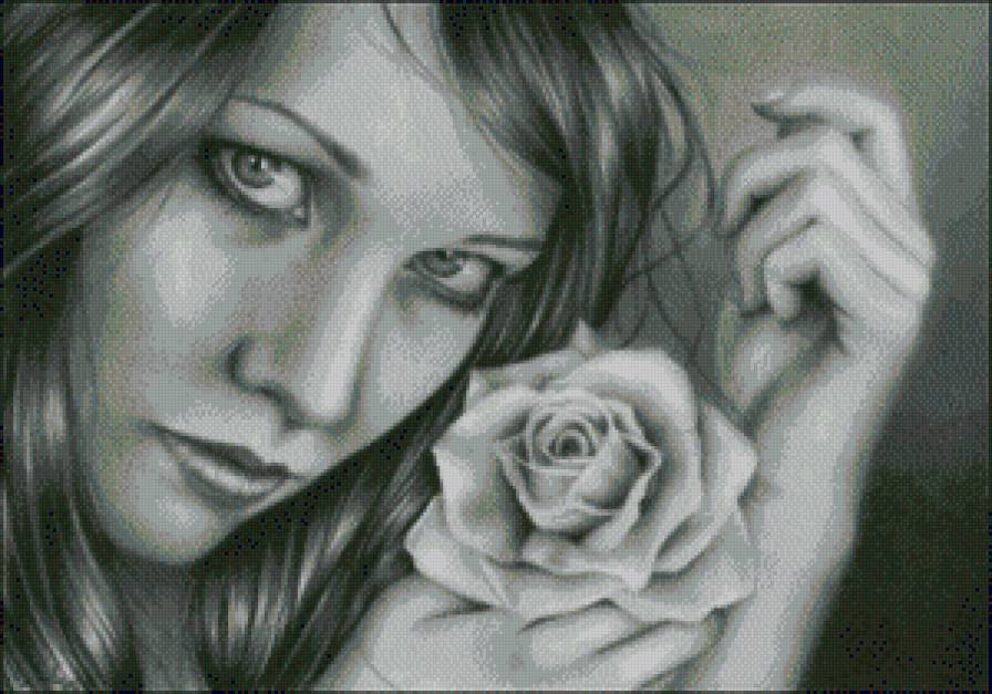 девушка с розой - женщины, картины, девушка, красота женщины, женщина, картина - предпросмотр