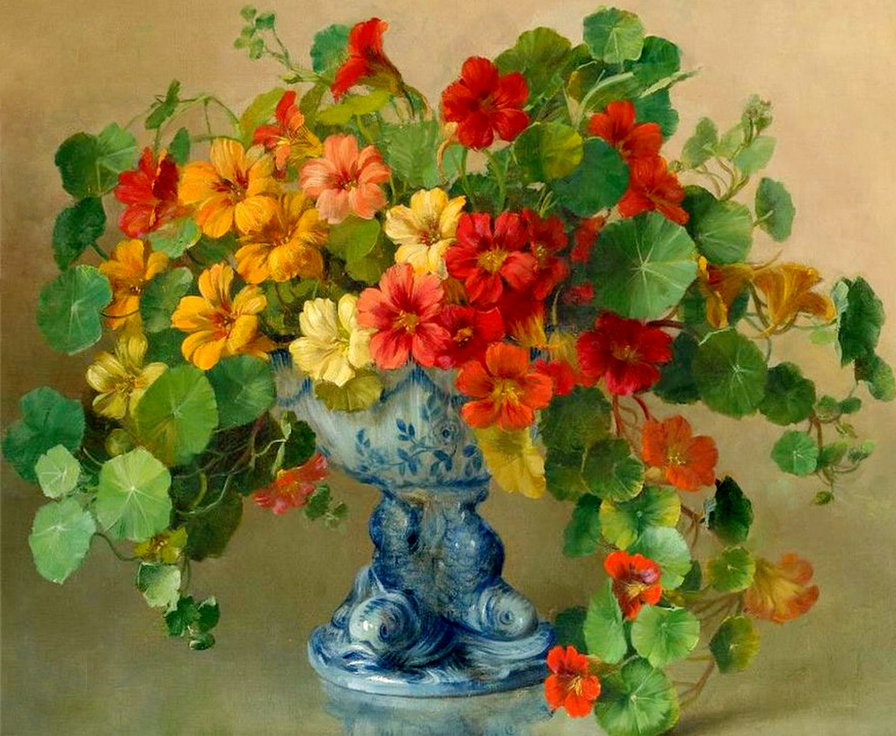 старинная картина - цветы, ваза, букет, живопись - оригинал