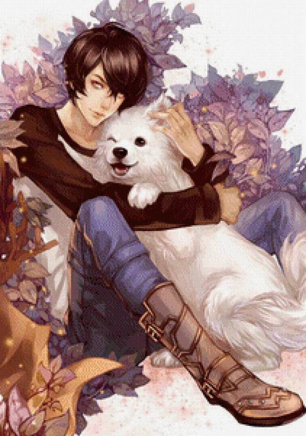 парень и его собака - мужчина, аниме, пара, друзья - предпросмотр