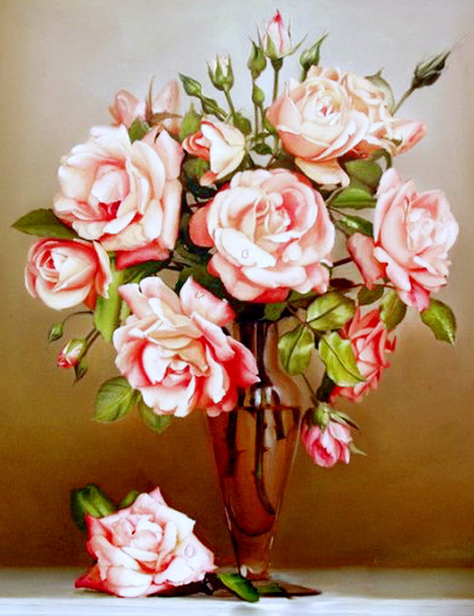 шикарный букет - роза, картина, цветы, розы, ваза, живопись, букет - оригинал