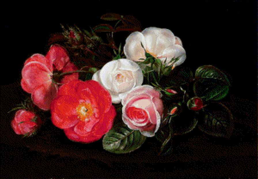 старинная картина - розы, роза, цветы, букет, живопись - предпросмотр