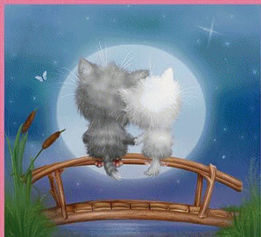 Двое под луной - луна, месяц, котята, ночь - предпросмотр