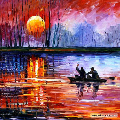 лодка - закат, речка, лодка - оригинал
