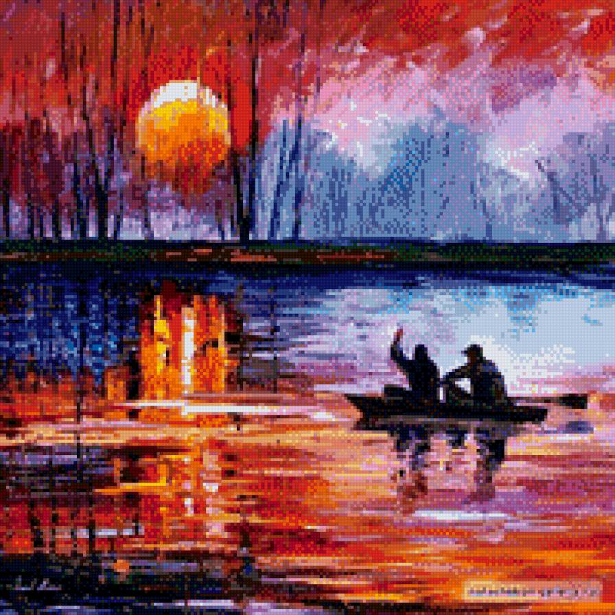 лодка - лодка, речка, закат - предпросмотр