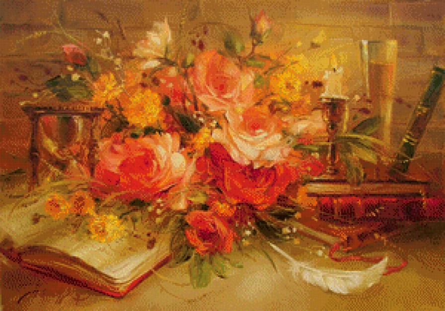 №494468 - цветы, натюрморт, картина - предпросмотр