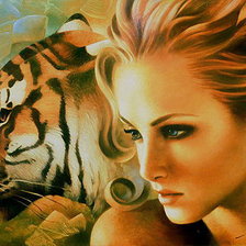 Оригинал схемы вышивки «Девушка с тигром» (№494645)