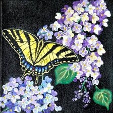 Схема вышивки «Сирень и бабочка»