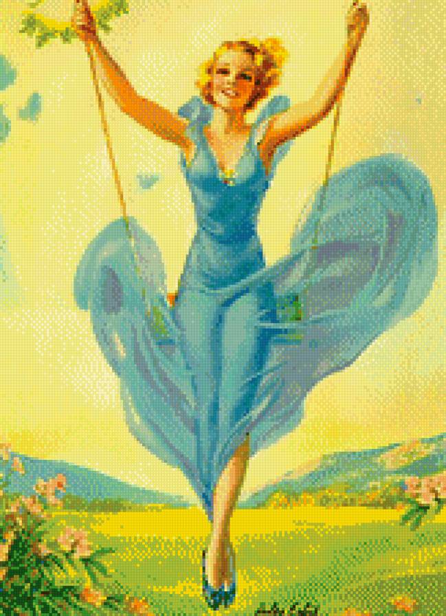 НА качелях - девушка, природа, качели - предпросмотр