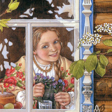 Оригинал схемы вышивки «Девушка в окне» (№495557)
