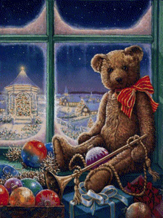 Рождественские мотивы - рождество, мишки, игрушки - предпросмотр