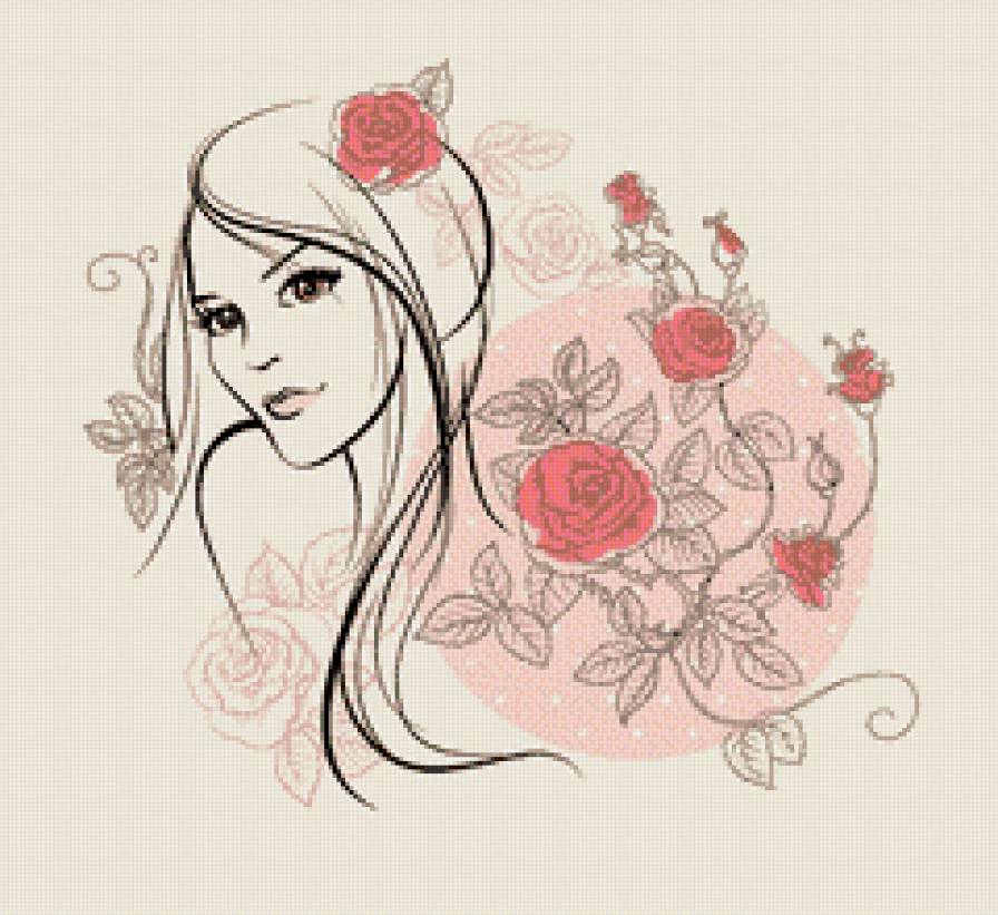 Монохром - розы, девушка - предпросмотр