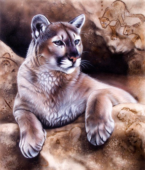 пума - хищник, живопись, пещера, рисунок - оригинал