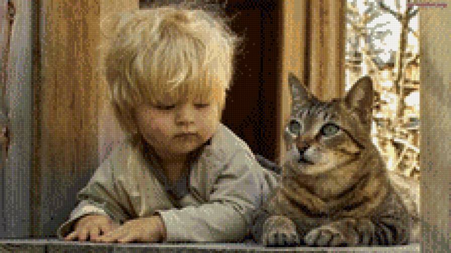 ditina z kotikom - ziwotnyje, deti - предпросмотр