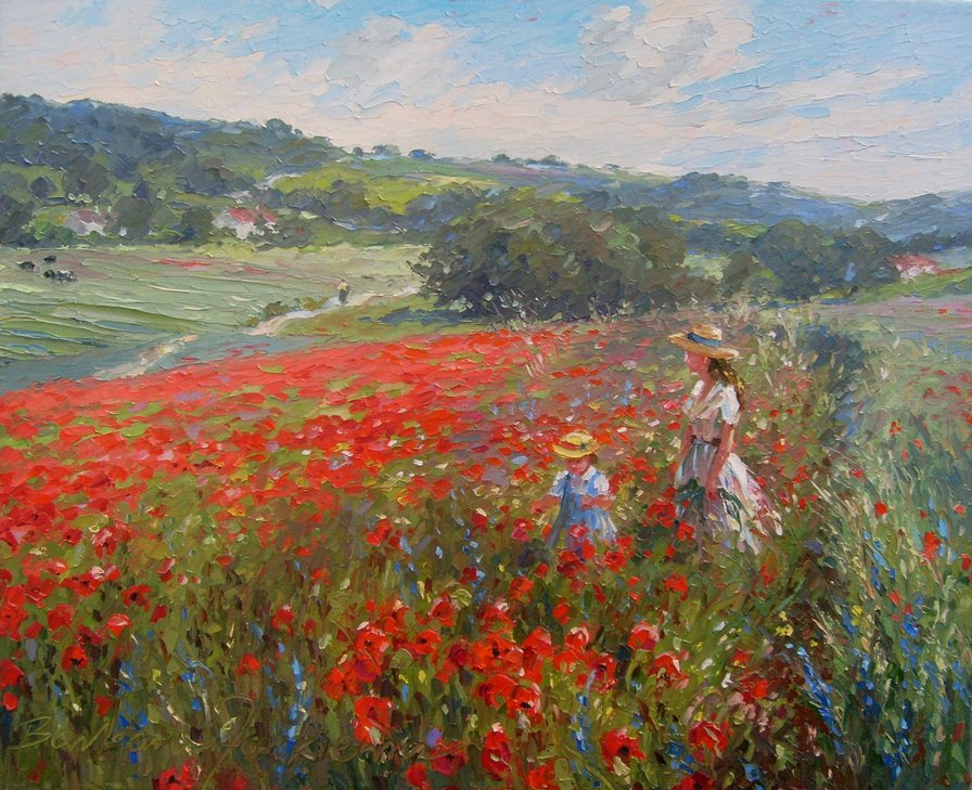 Maki na lące - cwety, pejzaz - оригинал