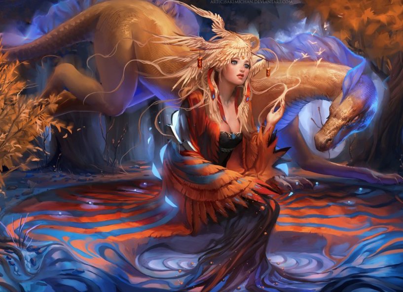 девушка и дракон - девушка фэнтази драконы - оригинал