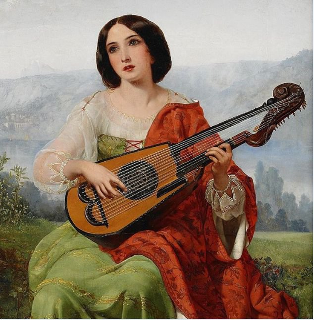 девушка играющая на лютне - девушка портрет живопись картины музыка - оригинал