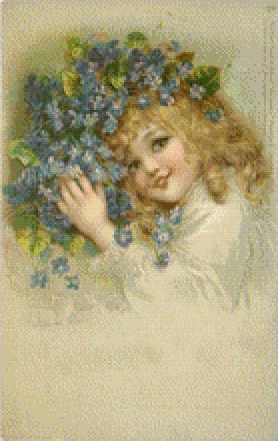 Девочка с незабудками - винтаж, цветы, девочка, незабудки - предпросмотр